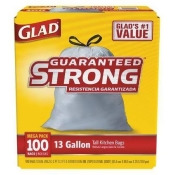 Drawstring Trash Can Liner, 13 gal., PK100 GLAD 78526 Drawstring Trash Can Liner, 13 gal., PK100 GLAD 78526