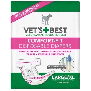 Vet's Best 3165810448 White Vet's Best Comfort-fit Disposable Female Dog Diaper 12 Pack Large / Extra Large White 8.25 - All