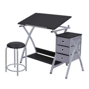 Studio Designs Inc. 13325 Comet Center Silver / Black W/drawers And Stool 50X23.75 - All