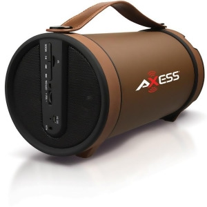 Axess Spbt1033br Axess Brown Portable Bluetooth IndoorOutdoor 2.1 HiFi Cylinder Loud Speaker with BuiltIn 4 Inch Sub - All