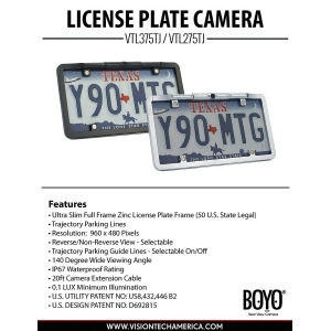 Boyo Vtl275tj Ultra Slim Full Frame License Plate Camera With Trajectory Parking Lines Chrome - All