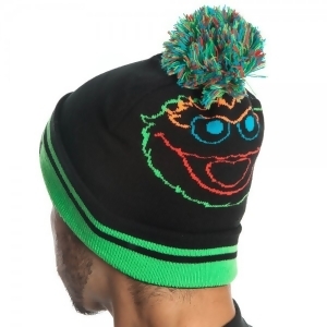 Beanie Cap Sesame Street Oscar Day Glow Pom Black Knit Hat kc05orses - All