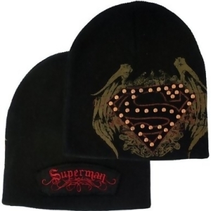 Beanie Cap Marvel Superman Crest Black Studded Hat kc120422spm - All