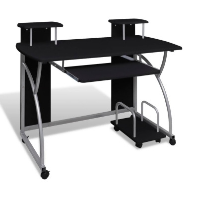 Vidaxl Mobile Computer Desk Pull Out Tray Black Finish Furniture
