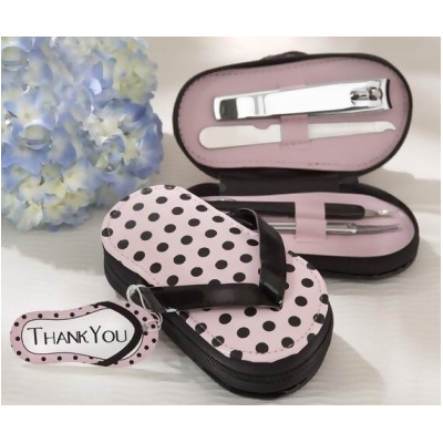 Kate Aspen 18013NA Pink Polka Flip Flop Five Piece Pedicure Set with Matching Tag 