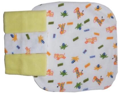 Bambini 023 Terry Wash Cloth, Yellow with Assorted Prints - Pack of 4