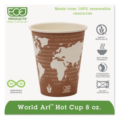 Eco Product ECOEPBHC8WA World Art Renewable Compostable Hot Cups 
