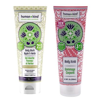 Humankind K0000657 8.45 oz Body Wash & 6.76 oz Body Scrub - Apple & Herbs Kit for Unisex - 2 Piece