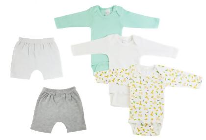 Bambini CS-0389M Infant Boys Long Sleeve One Piece & Pants, White & Grey - Medium - 5 per Pack