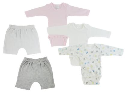 Bambini CS-0390M Infant Girls Long Sleeve One Piece & Pants, White & Grey - Medium - 5 per Pack