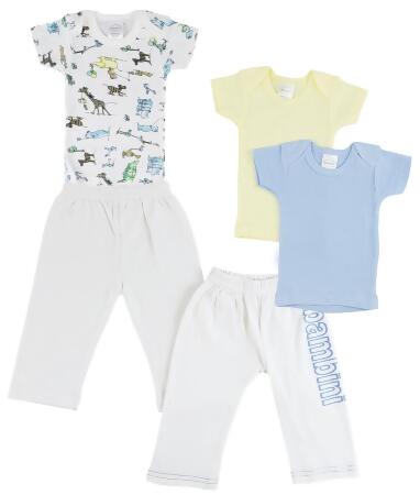Bambini CS-0437S Infant Boys T-Shirts & Track Sweat Pants, White & Blue - Small