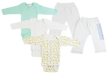 Bambini CS-0438NB Infant Boys Long Sleeve One Piece & Track Sweat Pants, White & Blue - Newborn - 5 per Pack