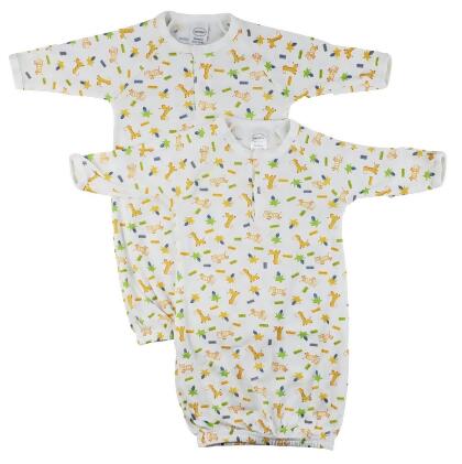 Bambini CS-0041 Infant Gowns, White & Yellow - Newborn - Pack of 2