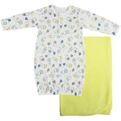 Bambini CS-0104 Print Infant Gown & Recieving Blanket, Yellow - Newborn