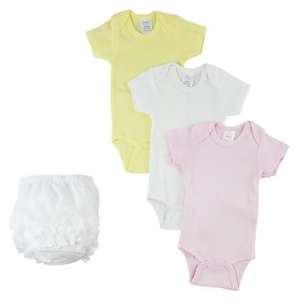 Bambini CS-0232NB Girls One Piece & Fancy Pants, White - Newborn