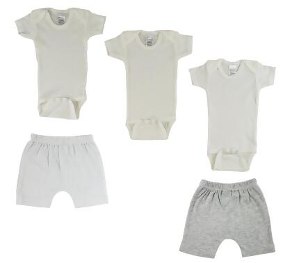 Bambini CS-0323M Infant One Piece & Shorts, White & Grey - Medium