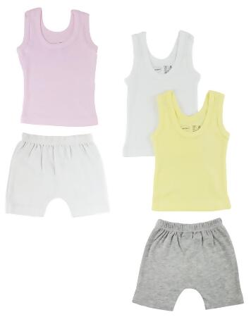 Bambini CS-0383L Girls Tank Tops & Pants, White & Grey - Large - 5 per Pack