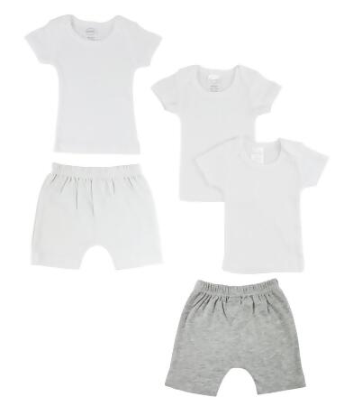 Bambini CS-0335S Infant T-Shirts & Shorts, White & Grey - Small - Pack of 5