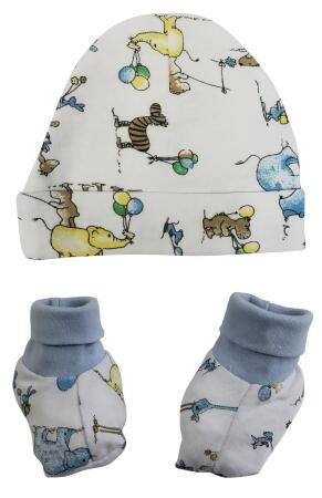 Bambini 030.PRINTED.CROCIDLE Infant Cap & Booties Set, Blue - Newborn