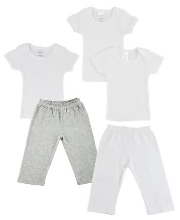 Bambini CS-0463M Infant T-shirts & Track Sweat Pants, Grey & White - Medium - Pack of 5