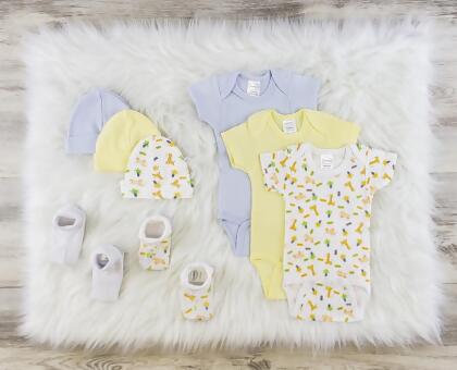 Bambini LS-0555M Layette Baby Clothes Set - White, Blue & Yellow - Medium - Pack of 3