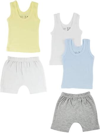 Bambini CS-0382NB Boys Tank Top & Pants, White & Grey - Newborn - 5 per Pack