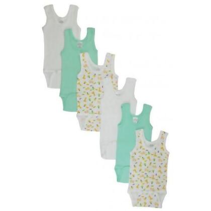 Bambini CS-109-109NB Boys Printed Tank Top with Printed, White & Blue - Newborn - 6 per Pack