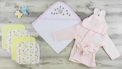 Bambini LS-0624 Hooded Towel, Wash Cloths & Robe, Yellow & Pink - Newborn