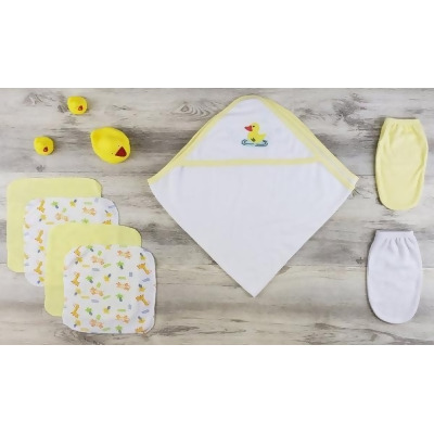 Bambini LS-0634 Hooded Towel, Wash Clothes, Bath Mittens & Robe, Yellow & White - Newborn 