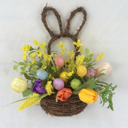 Mr. MJs Trading AI-FL7106 Easter Bunny with Flowers & Eggs Hanging Basket