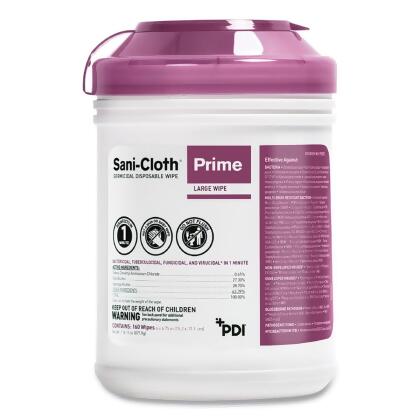 Sani Professional PDIP25372 Sani-cloth Prime Germicidal Disposable Wipes - Large - Unscented - White - Pack of 160 - 12 Pack per Case 
