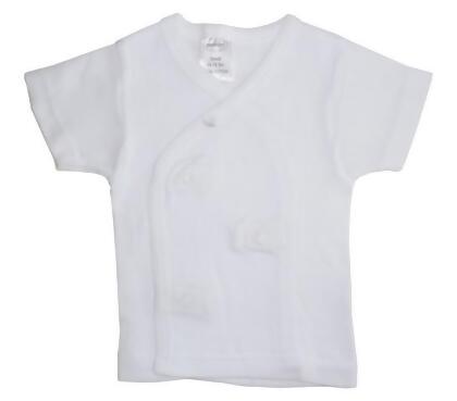 Bambini 075B S Rib Knit White Short Sleeve Side-Snap Shirt- Small
