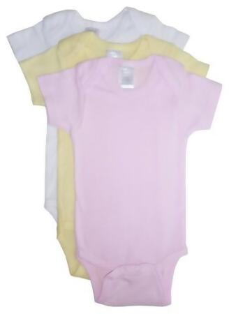 Bambini 003 S Assorted Pastels Girls Rib Knit Pastel Short Sleeve Onezie- Small - Pack of 3