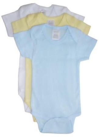 Bambini 002 S Assorted Pastels Boys Rib Knit Pastel Short Sleeve Onezie- Small - Pack of 3