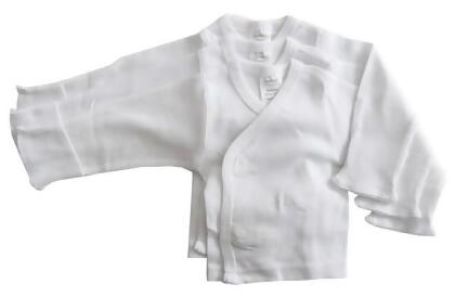 Bambini 071 P Rib Knit White Long Sleeve Side-Snap Shirt Mitten Cuff- Preemie - Pack of 3