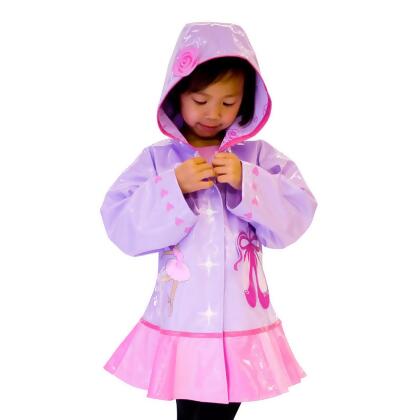 Kidorable PCOAT-BALLET5-6 100 Percent PU with Comfy Polyester Linning Purple Ballet PU Raincoat - Size 5-6T