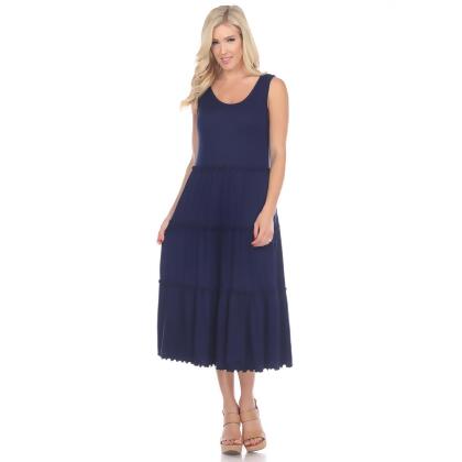 315-03-S Navy Scoop Neck Teired Midi Dress - Small