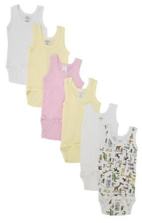 Bambini NC-0499L Baby Girl 6 Piece Onezies Bodysuit & Tank Tops, White - Large