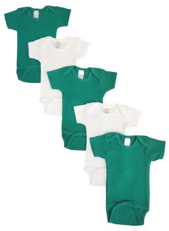 Bambini NC-0473S Unisex Baby 5 Piece Onezies Bodysuit, Green & White - Small