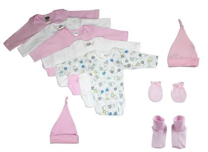 Bambini NC-0495S Baby Girl 9 Piece Layette Sets, White & Pink - Small