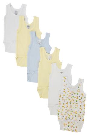 Bambini NC-0508M Baby Boy 6 Piece Onezies Bodysuit & Tank Tops, White - Medium
