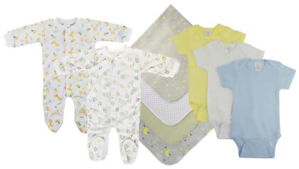 Bambini NC-0549L Unisex Baby 9 Piece Layette Sets, White & Yellow - Large