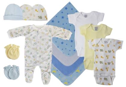 Bambini NC-0525S Baby Boy 13 Piece Layette Sets, White & Blue - Small