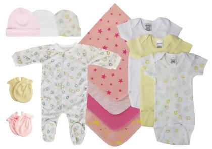 Bambini NC-0534M Baby Girls 13 Piece Layette Sets, White & Pink - Medium