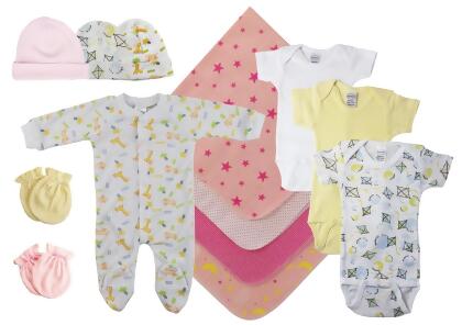 Bambini NC-0536NB Baby Girls 13 Piece Layette Sets, White & Pink - Newborn