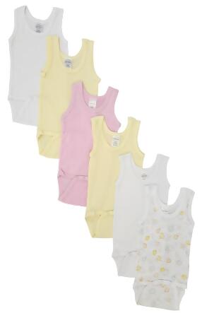 Bambini NC-0519L Baby Girl 6 Piece Onezies Bodysuit & Tank Tops, White - Large