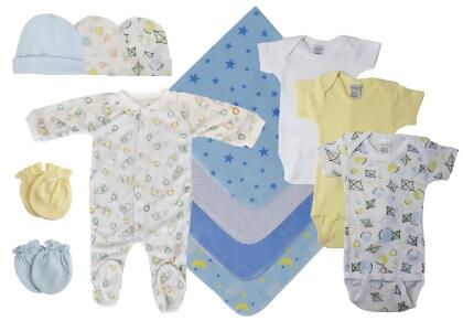 Bambini NC-0527L Baby Boy 13 Piece Layette Sets, White & Blue - Large