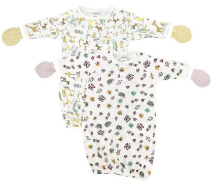 Bambini NC-0806 Newborn Baby Girl 4 Piece Gown Set, White & Pink