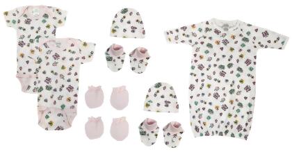 Bambini NC-0620 Newborn Baby Girl 9 Piece Layette Sets, White & Pink