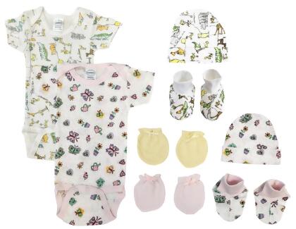 Bambini NC-0608 Newborn Baby Girl 8 Piece Layette Sets, White & Pink